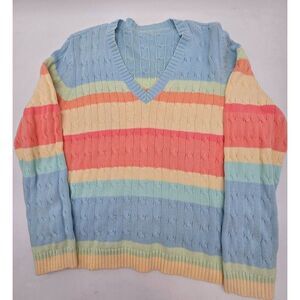 Vintage Liz Golf Multicolor Cable Knit V-Neck Sweater